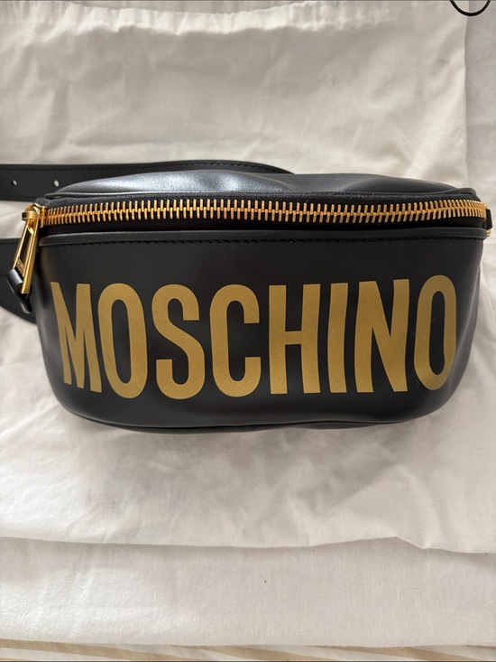 Moschino Handbags - Moschino Black and Gold Logo Crossbody Belt Bag